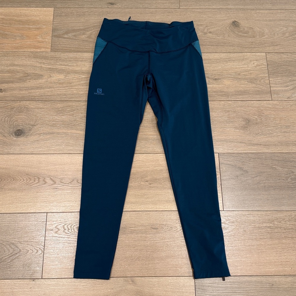 SALOMON Teal Green Mid Rise Running Active Jogger Tights Outdoor Size Medium